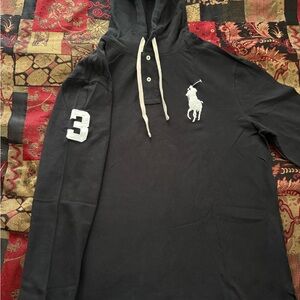 Polo Ralph Lauren Big Pony #3 Embroidered Black/White Mesh Pullover Hoodie